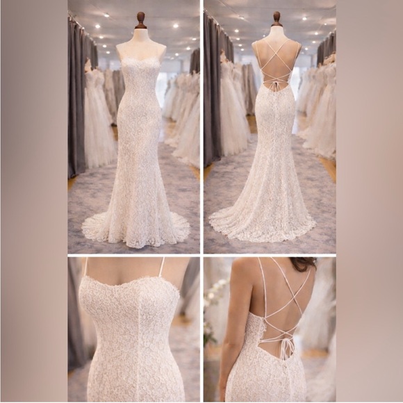 Lace Wedding Gown Size 2 Ivory | Open Back Lace-Up Bridal Dress | Style 1937 NWT - Picture 8 of 8